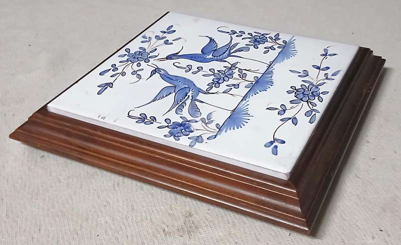 Charming Vintage French Faience Tile Pot Stand from the 1940s