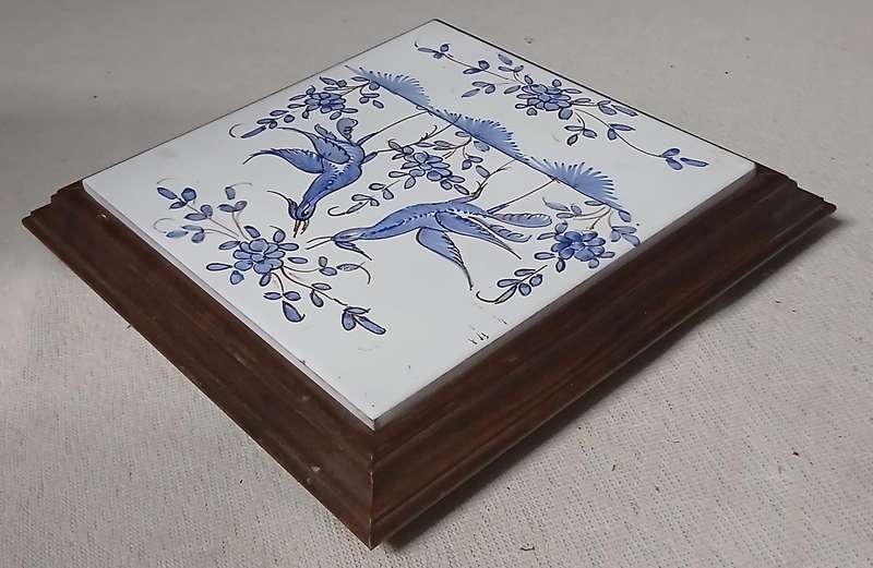 Charming Vintage French Faience Tile Pot Stand from the 1940s