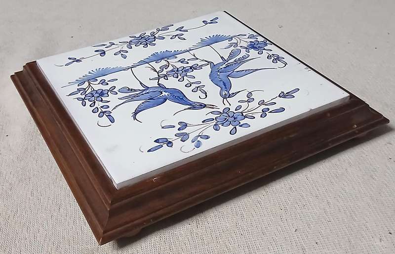 Charming Vintage French Faience Tile Pot Stand from the 1940s