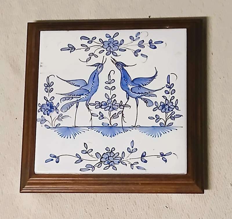 Charming Vintage French Faience Tile Pot Stand from the 1940s