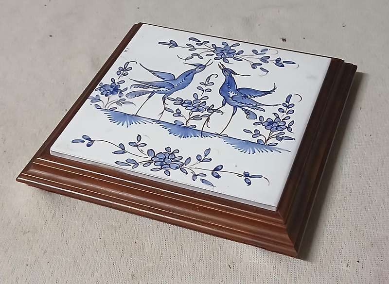 Charming Vintage French Faience Tile Pot Stand from the 1940s