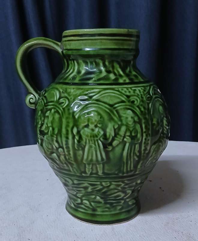 Charming Vintage German/Austrian Folk Art Embossed Ceramic Jug / Pitcher
