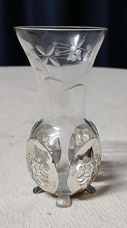 Elegant Vintage German Genuine Hand-cut Crystal Bud Vase with Ornate Silver-Plated Holder