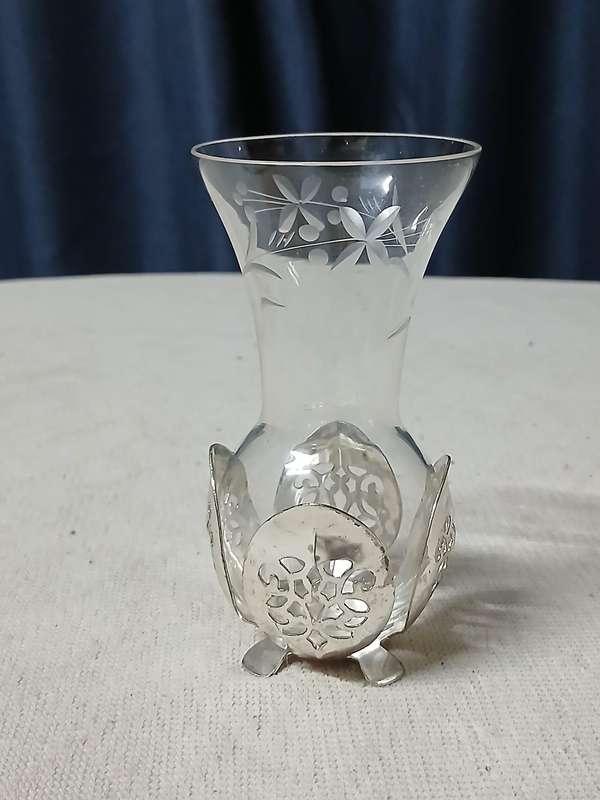 Elegant Vintage German Genuine Hand-cut Crystal Bud Vase with Ornate Silver-Plated Holder