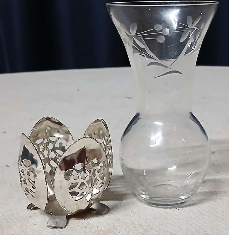 Elegant Vintage German Genuine Hand-cut Crystal Bud Vase with Ornate Silver-Plated Holder