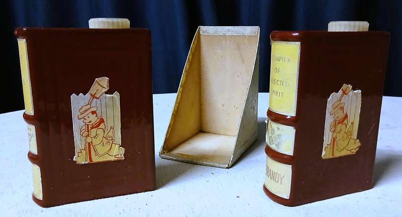 Vintage West German Book-Shaped Novelty Decanters - Gin & Brandy Pair