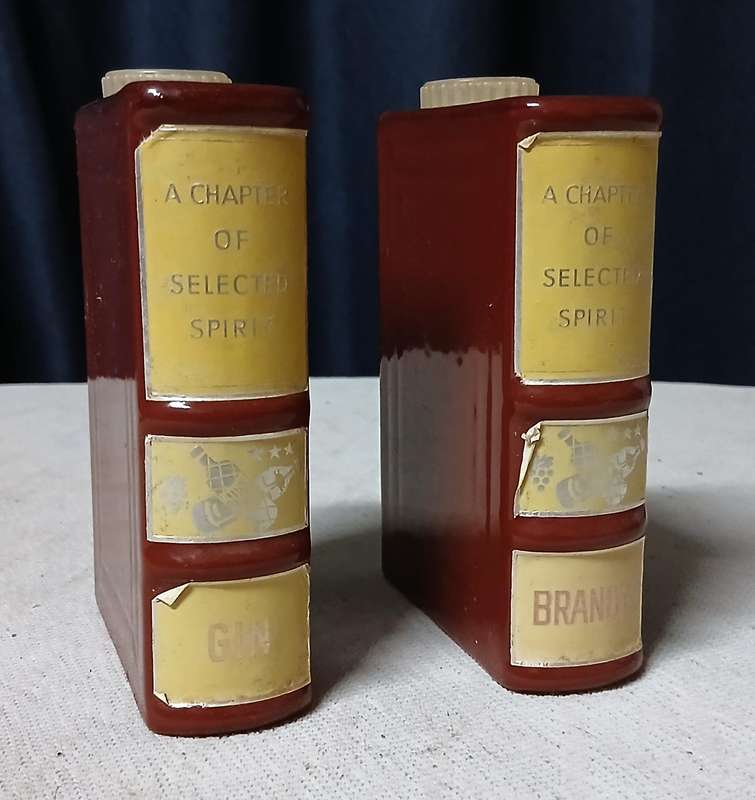 Vintage West German Book-Shaped Novelty Decanters - Gin & Brandy Pair