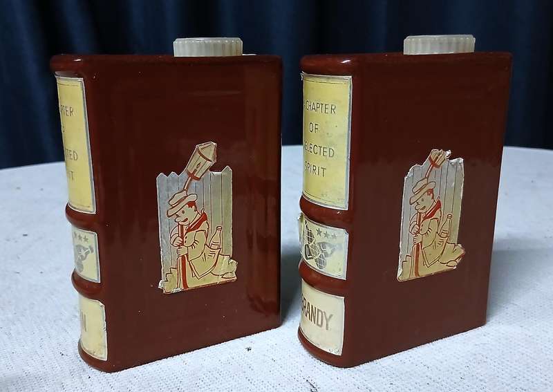 Vintage West German Book-Shaped Novelty Decanters - Gin & Brandy Pair