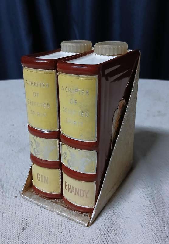 Vintage West German Book-Shaped Novelty Decanters - Gin & Brandy Pair