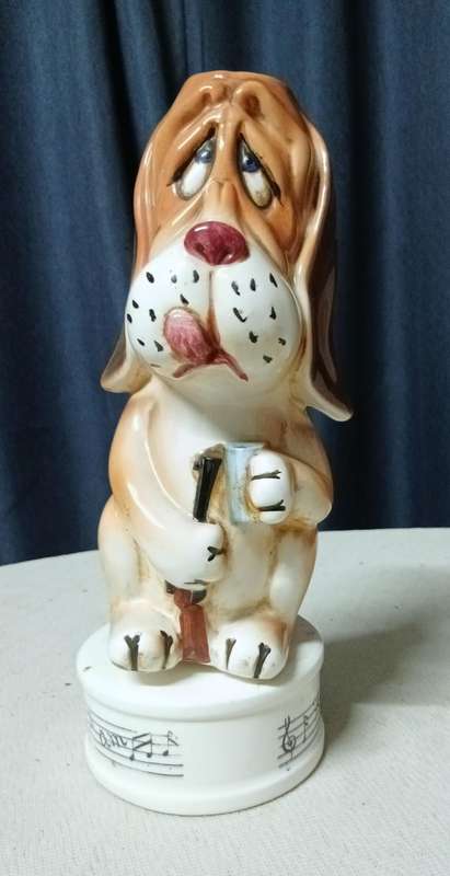 Charming Vintage "How Dry I Am" Basset Hound Musical Decanter by Sankyo, Japan