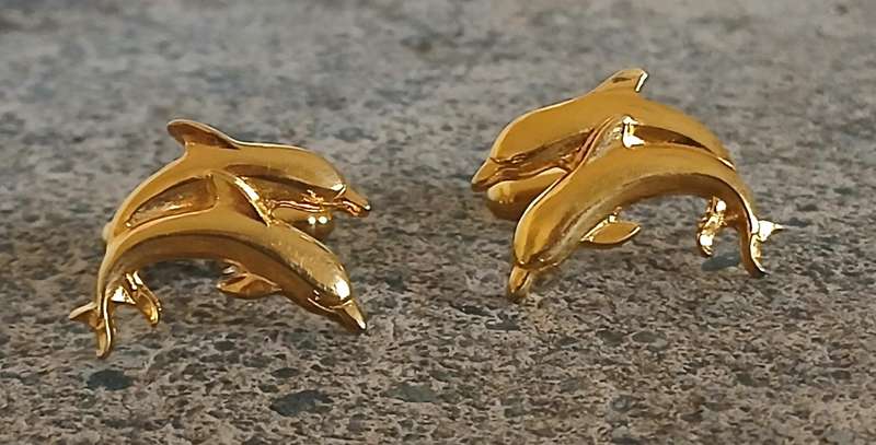 Vintage 18ct Yellow Gold Electroplated Dolphin Cufflinks