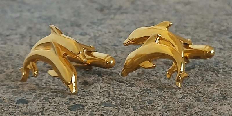 Vintage 18ct Yellow Gold Electroplated Dolphin Cufflinks
