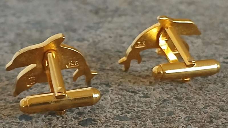 Vintage 18ct Yellow Gold Electroplated Dolphin Cufflinks