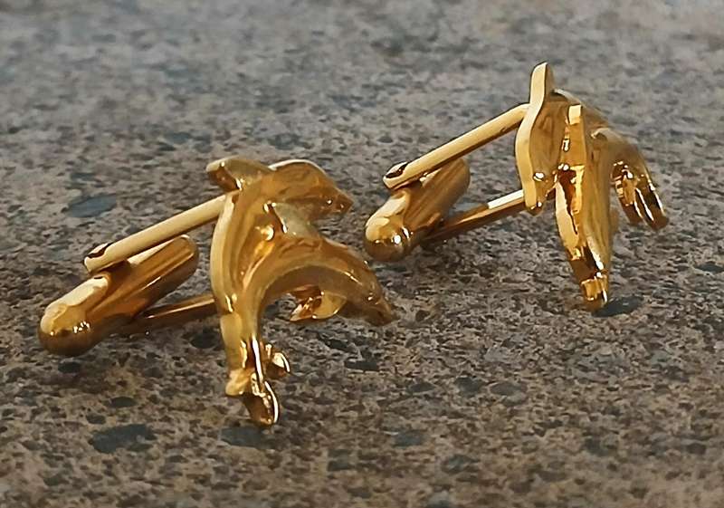 Vintage 18ct Yellow Gold Electroplated Dolphin Cufflinks