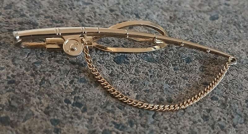 Vintage Gold-Tone Stratton Imitation Fishing Rod Tie Clip - Made in England