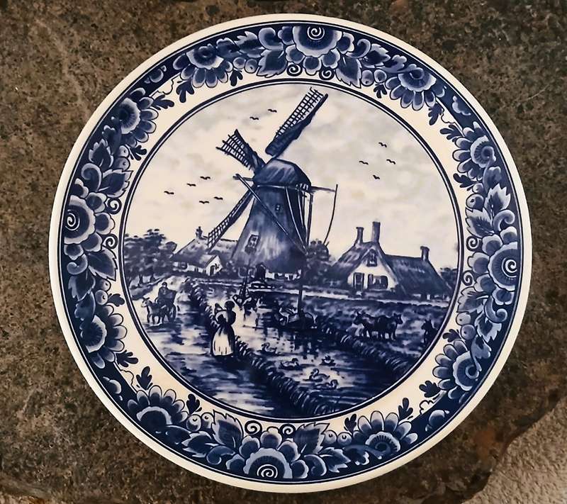Vintage Delft-Style Decorative Plate  Classic Windmill Scene