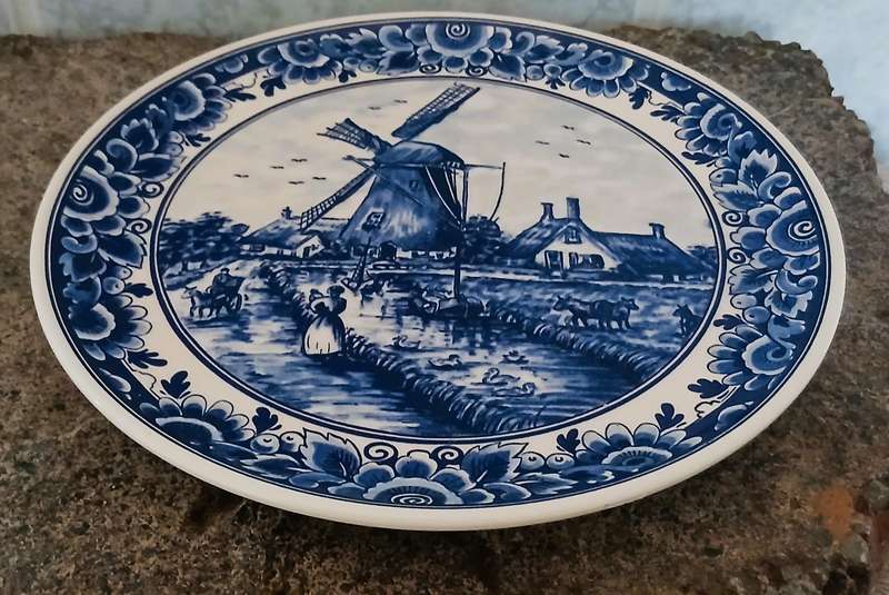 Vintage Delft-Style Decorative Plate  Classic Windmill Scene