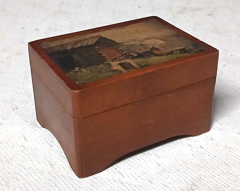 Vintage Reuge Wooden Music Box with Alpine Scene - Made in Switzerland (c. 1950s-1960s)