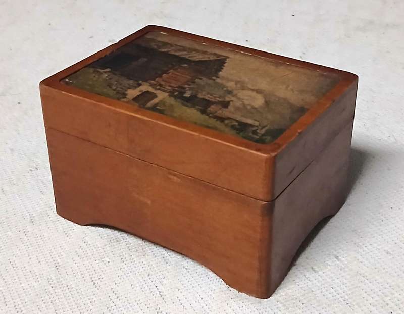 Vintage Reuge Wooden Music Box with Alpine Scene - Made in Switzerland (c. 1950s-1960s)