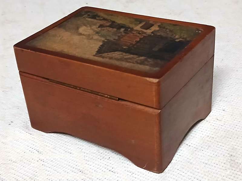 Vintage Reuge Wooden Music Box with Alpine Scene - Made in Switzerland (c. 1950s-1960s)