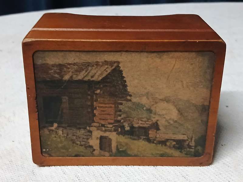 Vintage Reuge Wooden Music Box with Alpine Scene - Made in Switzerland (c. 1950s-1960s)