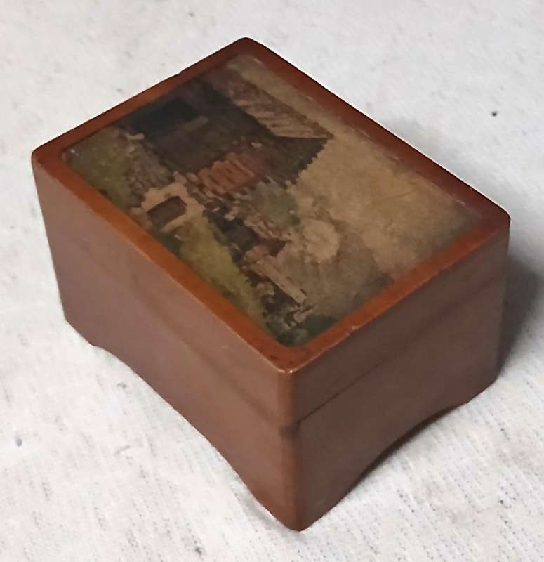 Vintage Reuge Wooden Music Box with Alpine Scene - Made in Switzerland (c. 1950s-1960s)