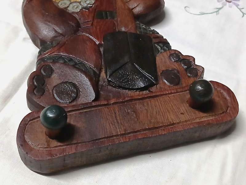 Vintage Pair of Hand-Carved & Hand-Painted Wooden Teddy Bear Wall Hooks