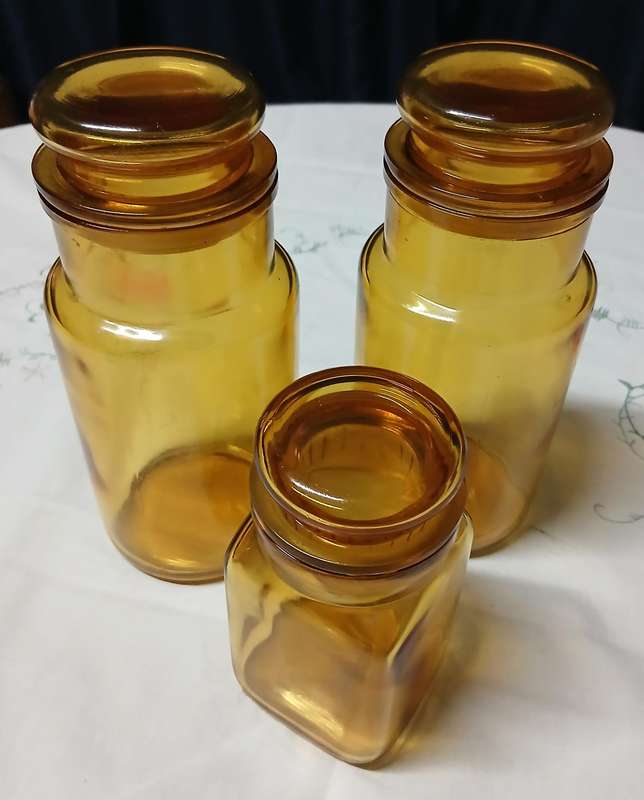 Set of 3 Vintage Empoli-Style Amber Glass Storage Jars - Made in Italy