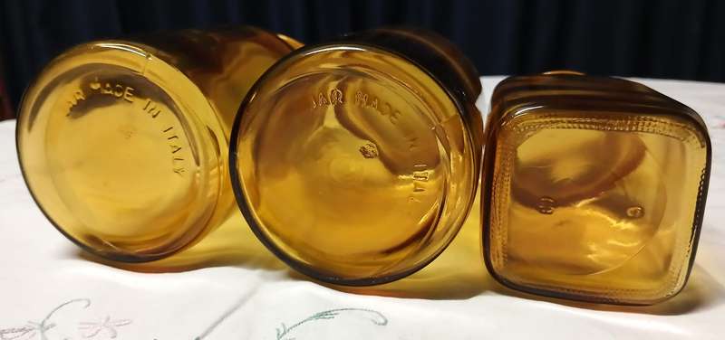 Set of 3 Vintage Empoli-Style Amber Glass Storage Jars - Made in Italy