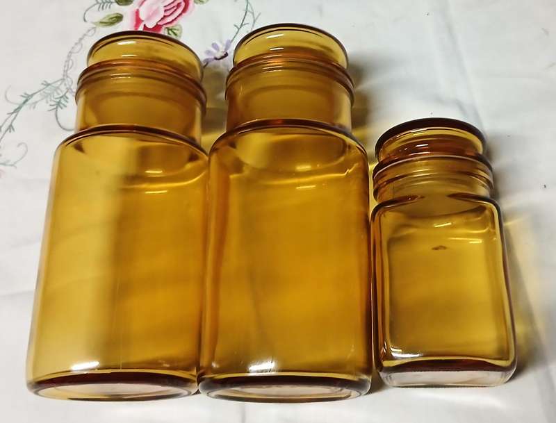 Set of 3 Vintage Empoli-Style Amber Glass Storage Jars - Made in Italy