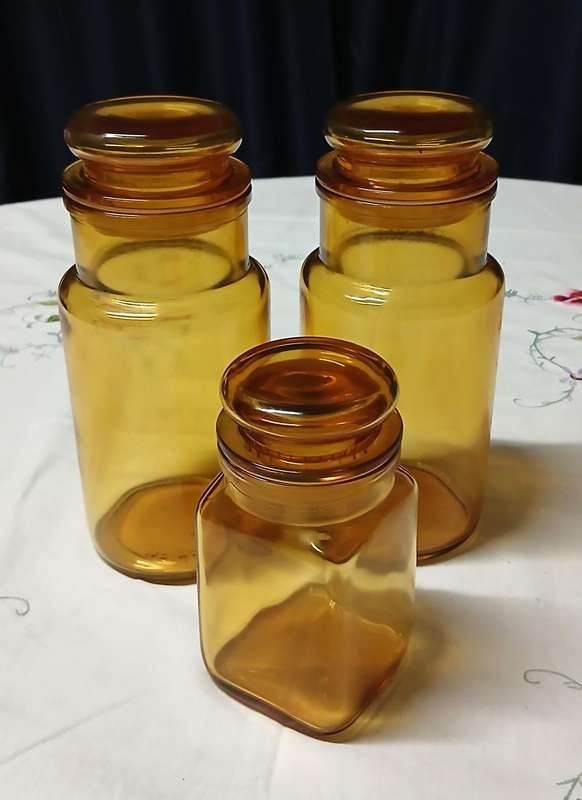 Set of 3 Vintage Empoli-Style Amber Glass Storage Jars - Made in Italy