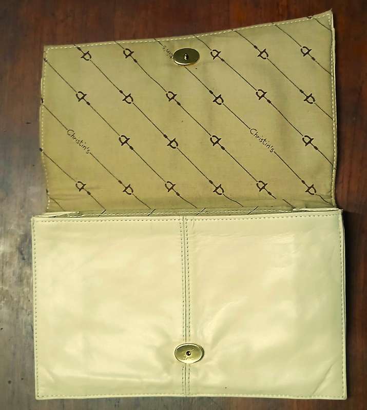 Vintage 1970s Christin Genuine Leather Clutch Bag - Cream Coloured & South African Crafted