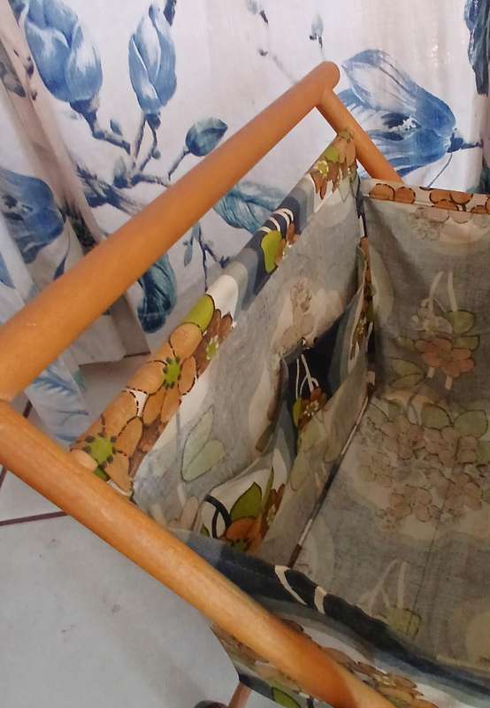 Vintage Foldable Wooden Knitting & Craft Caddy with Retro Fabric c1970