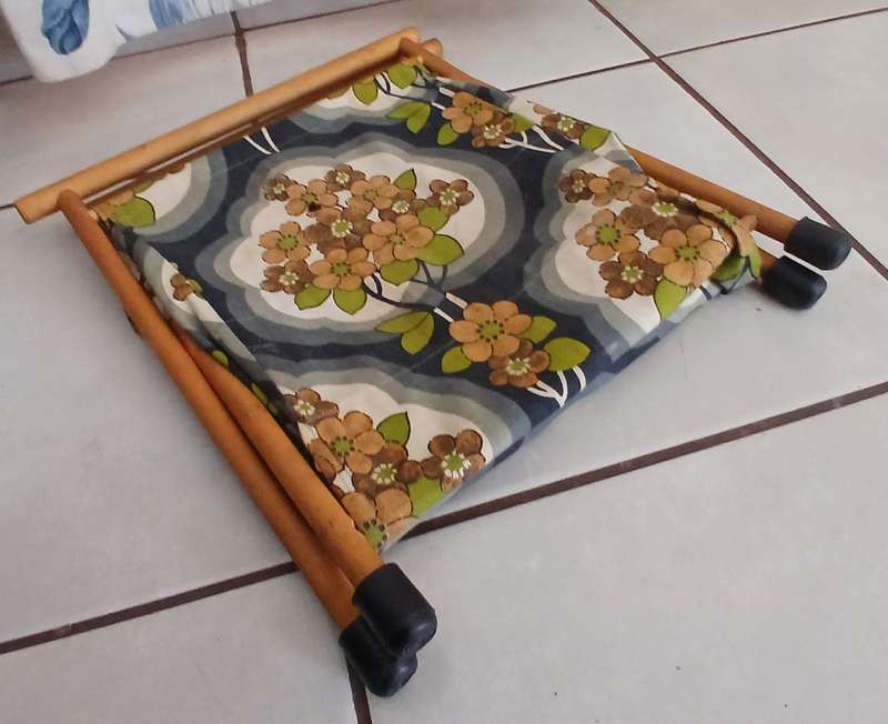 Vintage Foldable Wooden Knitting & Craft Caddy with Retro Fabric c1970