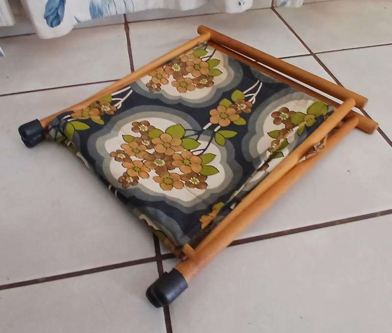 Vintage Foldable Wooden Knitting & Craft Caddy with Retro Fabric c1970