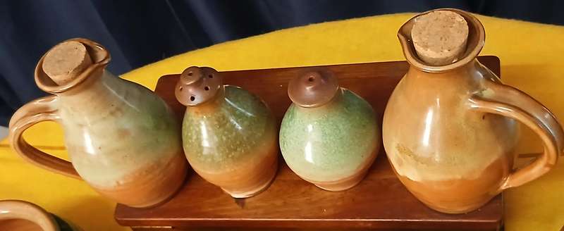 Earthy Bespoke Studio Pottery Dinnerware & Serving Set - Green Mottled Glaze