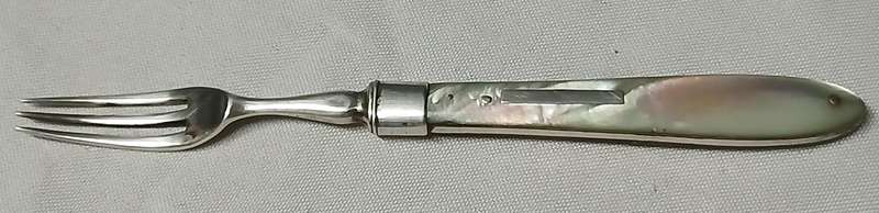 Antique Silverplate Fruit/Dessert Fork c.1900  Mother of Pearl Handle, Marked M&S