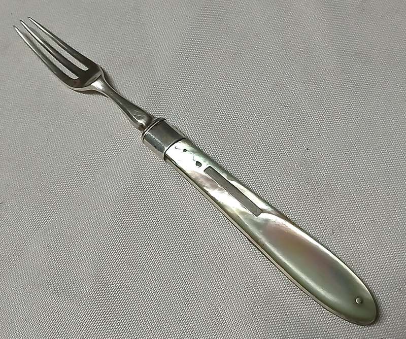 Antique Silverplate Fruit/Dessert Fork c.1900  Mother of Pearl Handle, Marked M&S