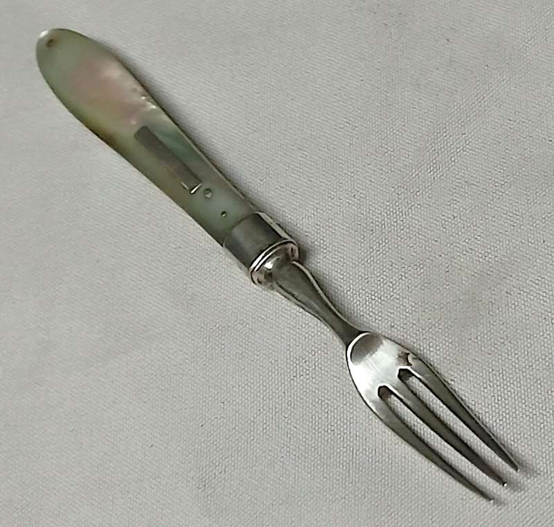 Antique Silverplate Fruit/Dessert Fork c.1900  Mother of Pearl Handle, Marked M&S