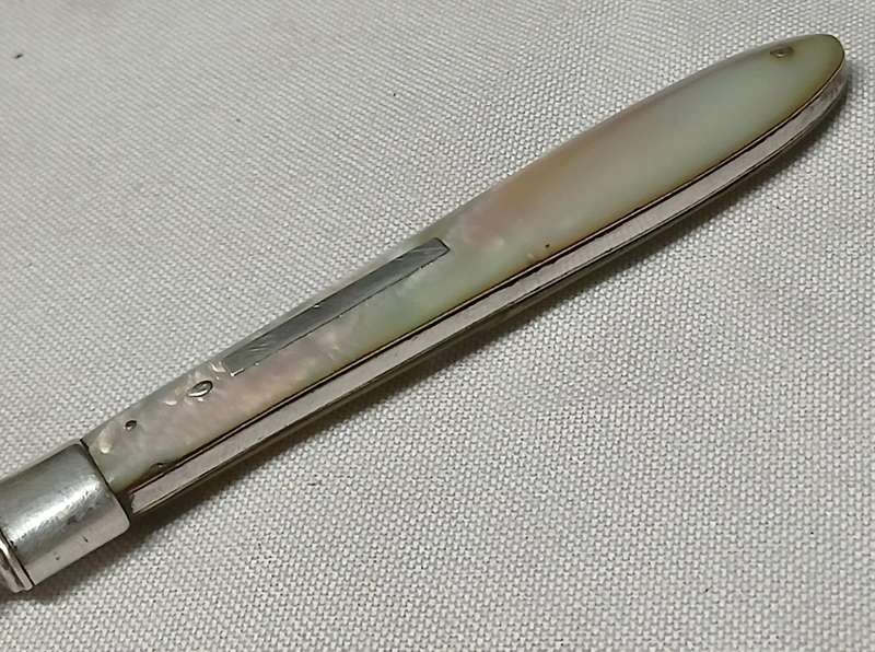 Antique Silverplate Fruit/Dessert Fork c.1900  Mother of Pearl Handle, Marked M&S
