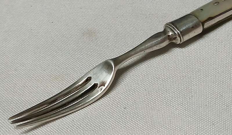 Antique Silverplate Fruit/Dessert Fork c.1900  Mother of Pearl Handle, Marked M&S