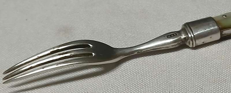 Antique Silverplate Fruit/Dessert Fork c.1900  Mother of Pearl Handle, Marked M&S