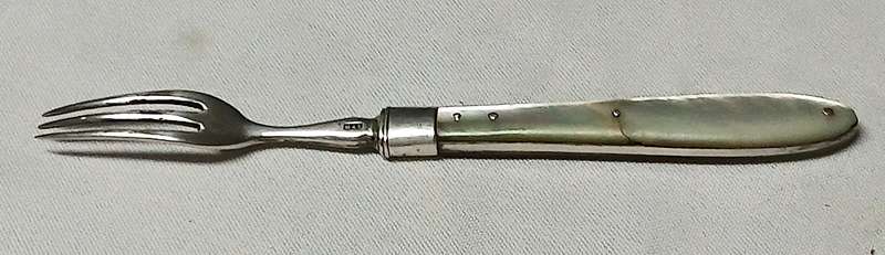 Antique Silverplate Fruit/Dessert Fork c.1900  Mother of Pearl Handle, Marked M&S
