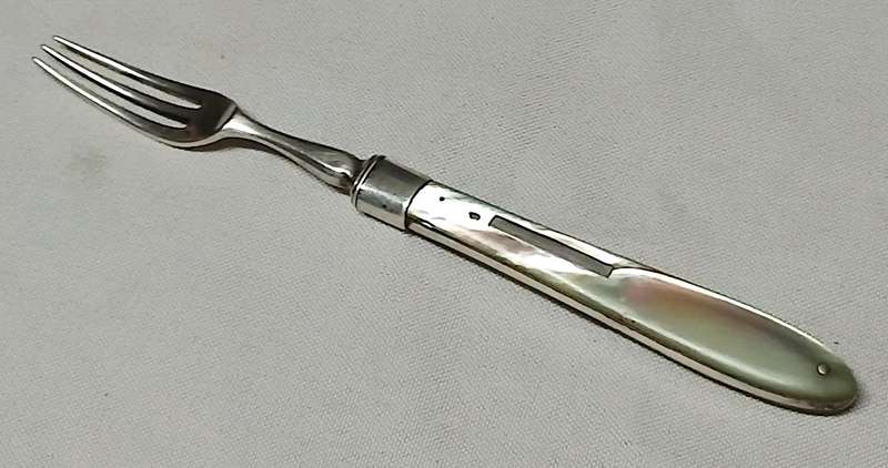 Antique Silverplate Fruit/Dessert Fork c.1900  Mother of Pearl Handle, Marked M&S