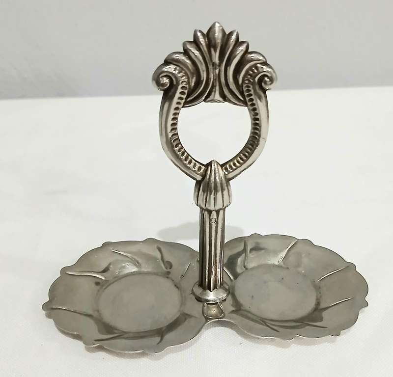 Vintage Silver-Plated and Cobalt Blue Glass Salt and Pepper Set with Ornate Caddy