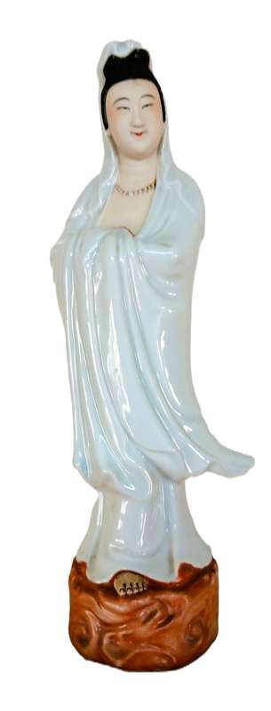 Guanyin Porcelain Goddess Figure | Authentic Shiwan Ware | Vintage Chinese Bodhisattva of Mercy 35cm