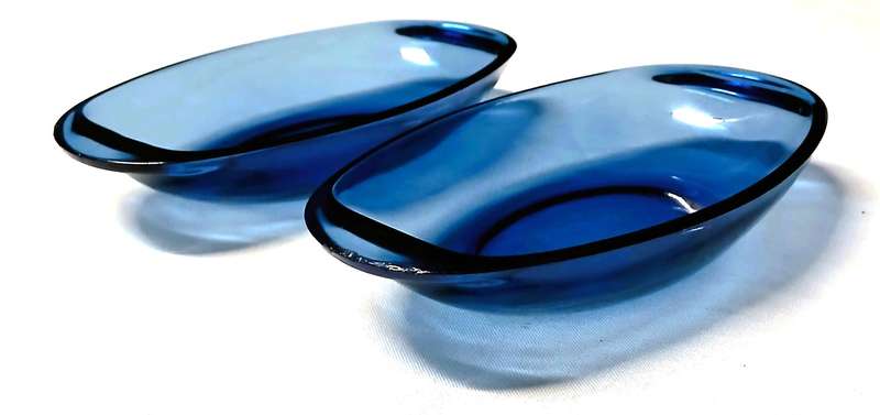 Pair of Vintage Vereco Sapphire Blue Glass Bowls | French Mid-Century Pressed Glass