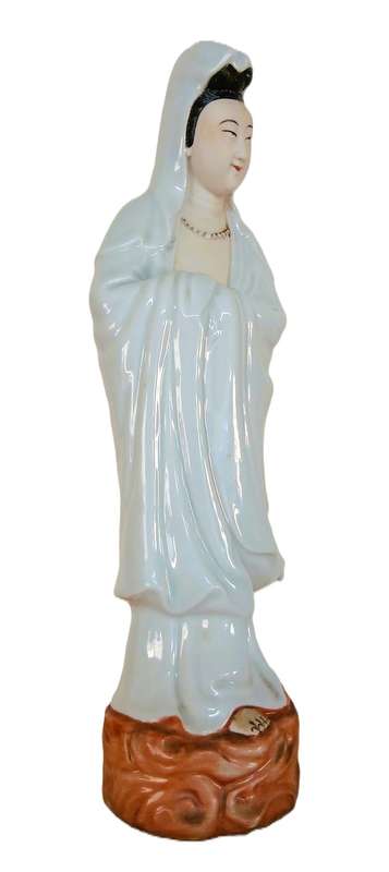 Guanyin Porcelain Goddess Figure | Authentic Shiwan Ware | Vintage Chinese Bodhisattva of Mercy 35cm