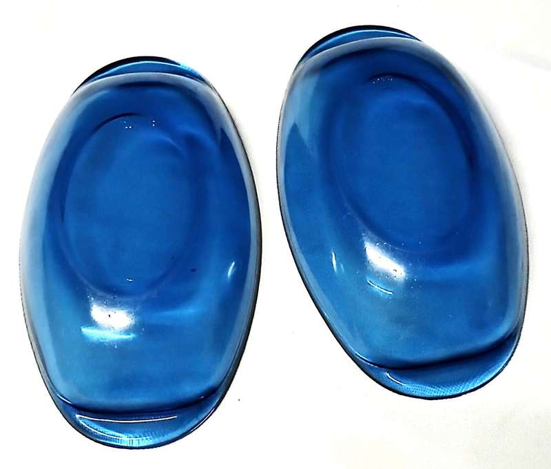 Pair of Vintage Vereco Sapphire Blue Glass Bowls | French Mid-Century Pressed Glass