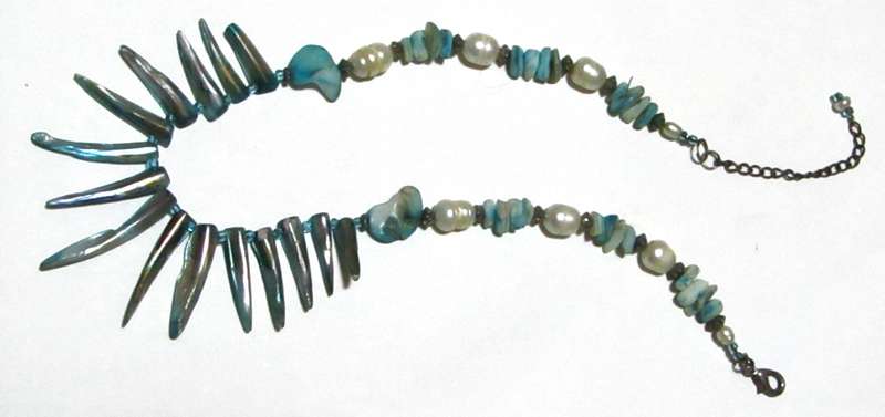 Retro 1980s Blue Mother of Pearl Spike Bib Necklace